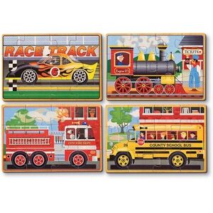 NWT Melissa & Doug wooden puzzles in box vehicles fire truck bus race car train